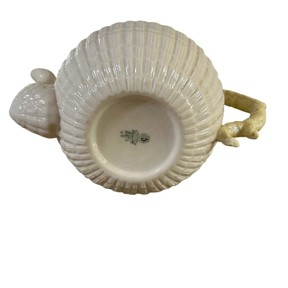 Vintage Belleek Limpet Teapot Irish Parian China Shell Coral Handle Yellow Luste